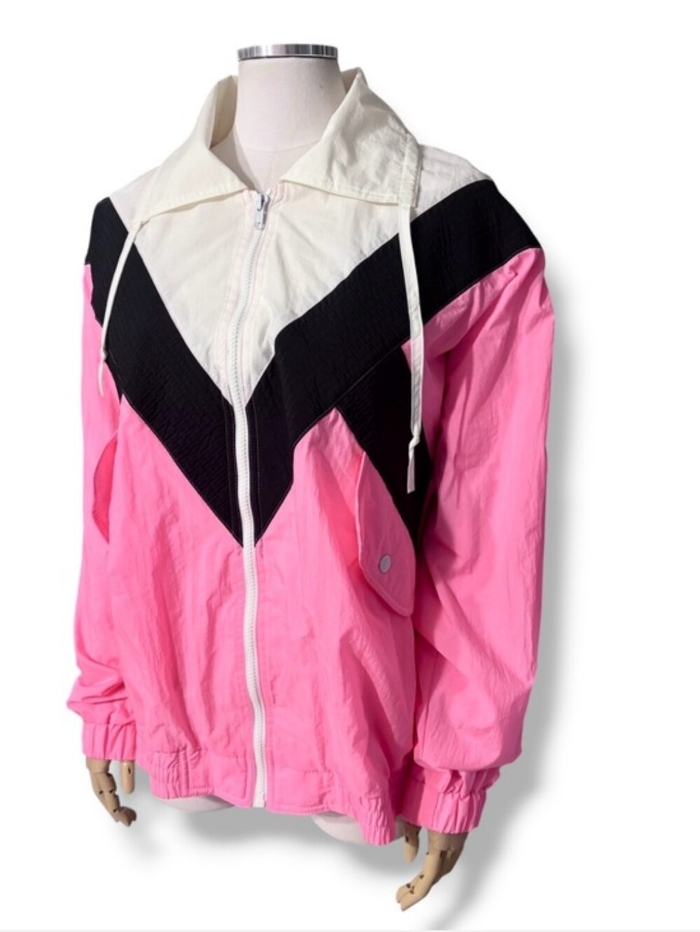 INNER VIEW Colorblock Windbreaker Jacket Neon Pink White Black VINTAGE